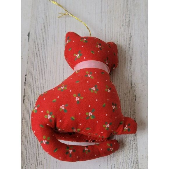 Handmade cat floral pattern plush ornament Xmas decor - Picture 4 of 4